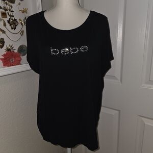 bebe Black Short Sleeve Tee with Silver Stud Logo